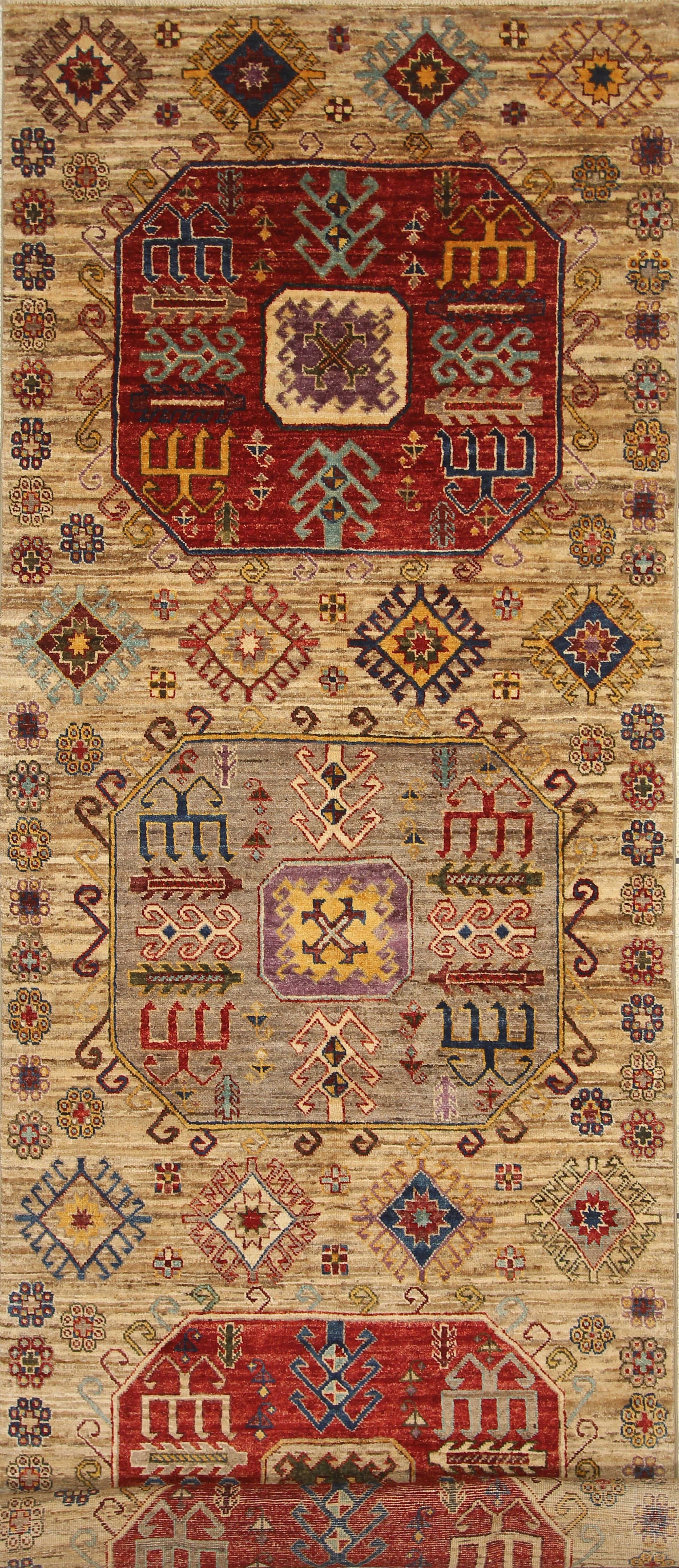 4x11 Kazak Undyed Gray Tribal Afghan Hand knotted Wide Runner Rug - Yildiz Rugs