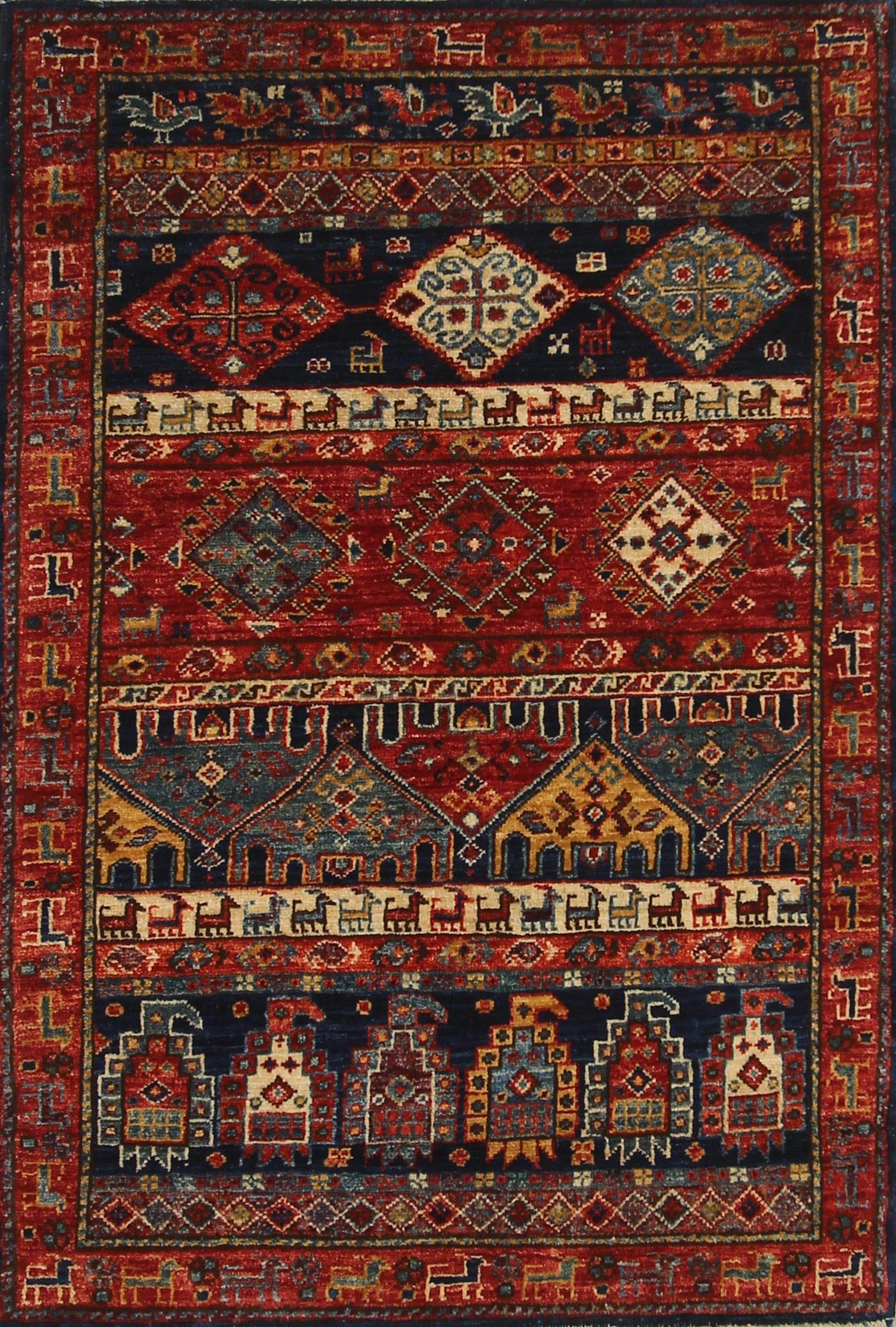 3x4 Gabbeh Navy Blue Nomadic Tribal Hand knotted Rug - Yildiz Rugs