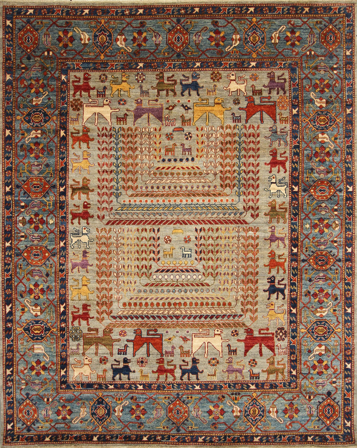 7x8 Gray Tribal Gabbeh Hand knotted Rug - Yildiz Rugs