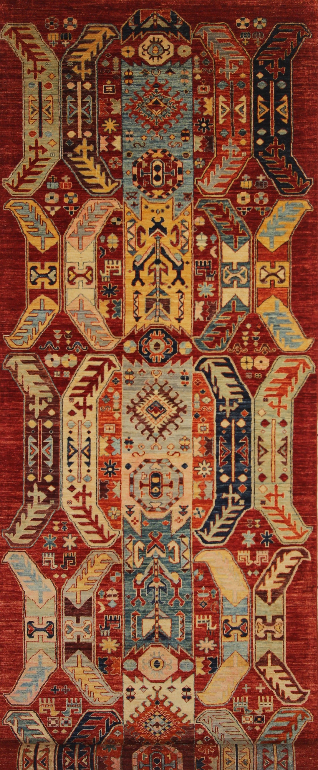 4x12 Baluch Red Transitional Afghan Hand knotted Wide Runner Rug - Yildiz Rugs