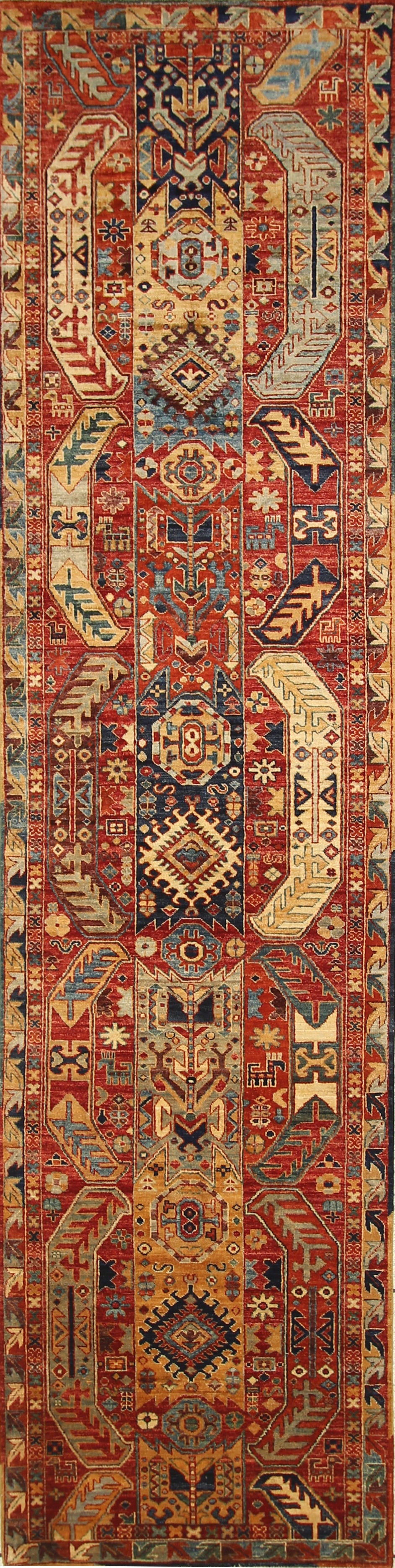 3'0x11'8 ft Baluch Red Transitional Afghan Hand knotted Runner Rug - Yildiz Rugs