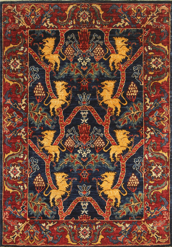 3'5x4'10 Tribal Lion Gabbeh Navy Blue Hand knotted 3x5 Rug
