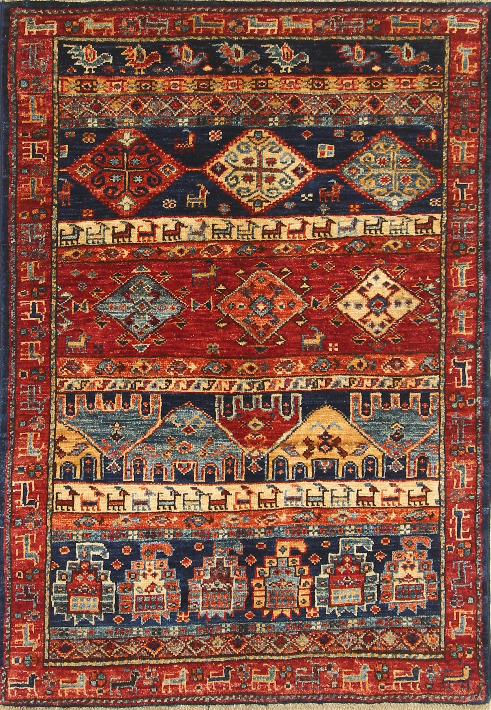 3x4 Navy Blue Gabbeh Nomadic Tribal Persian Style Hand knotted Rug - Yildiz Rugs