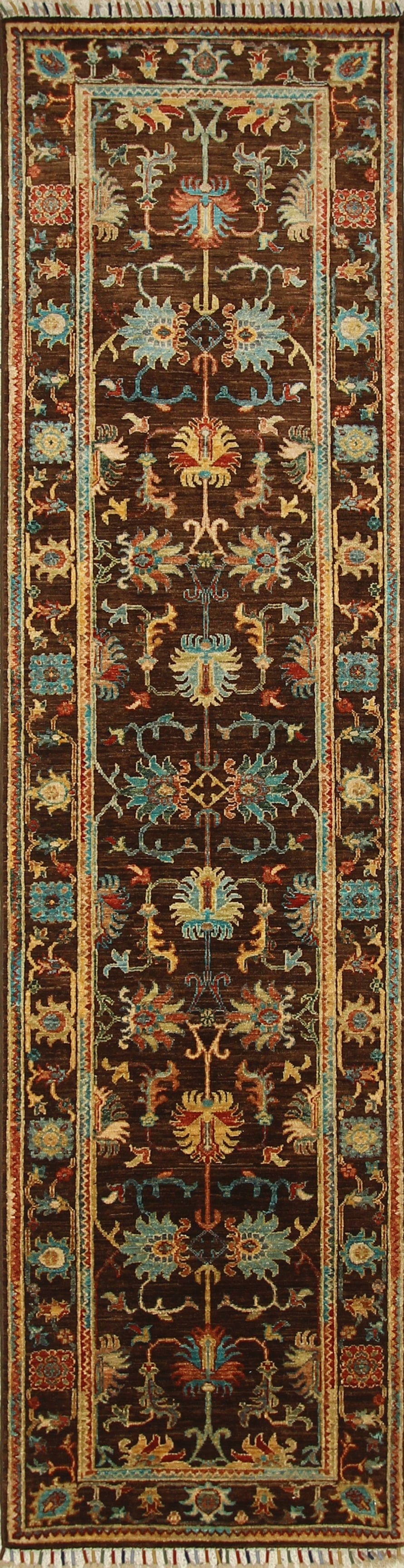 2'9x10'1 ft Brown Waziri Afghan Hand knotted Runner Rug - Yildiz Rugs