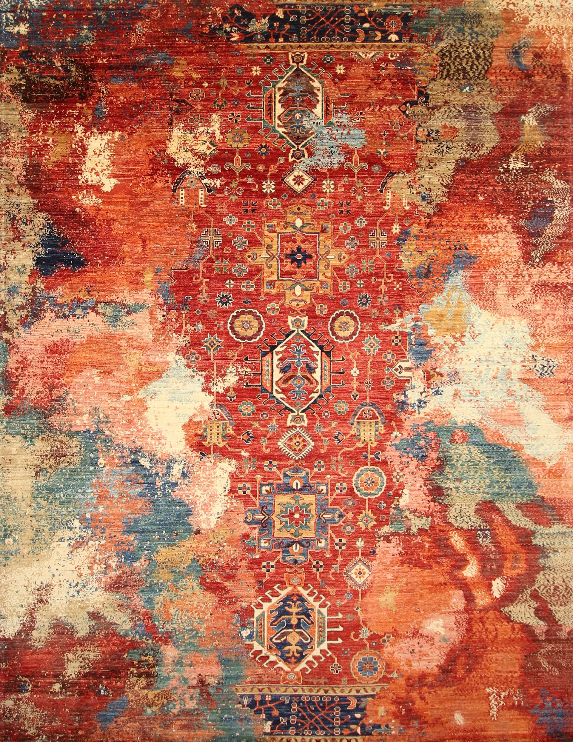 9x12 Red Modern Karaja Afghan Hand knotted Rug - Yildiz Rugs