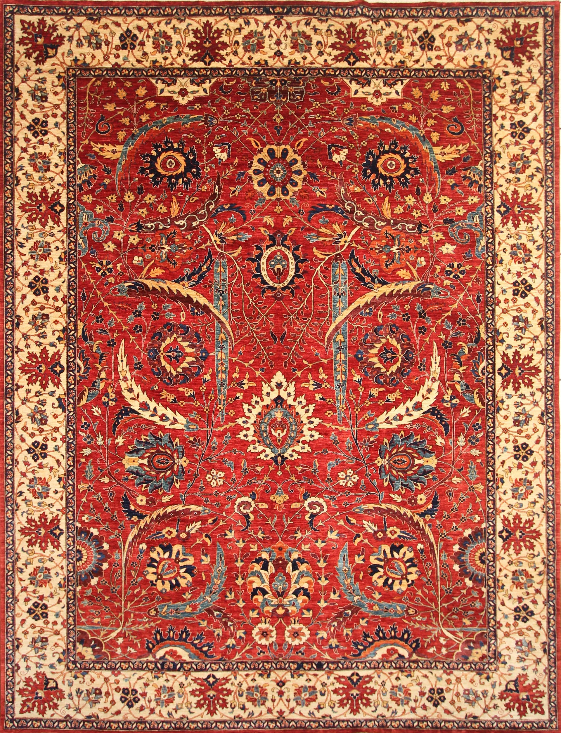 9x12 Red Sickle Leaf Persian Style Hand knotted Rug - Yildiz Rugs