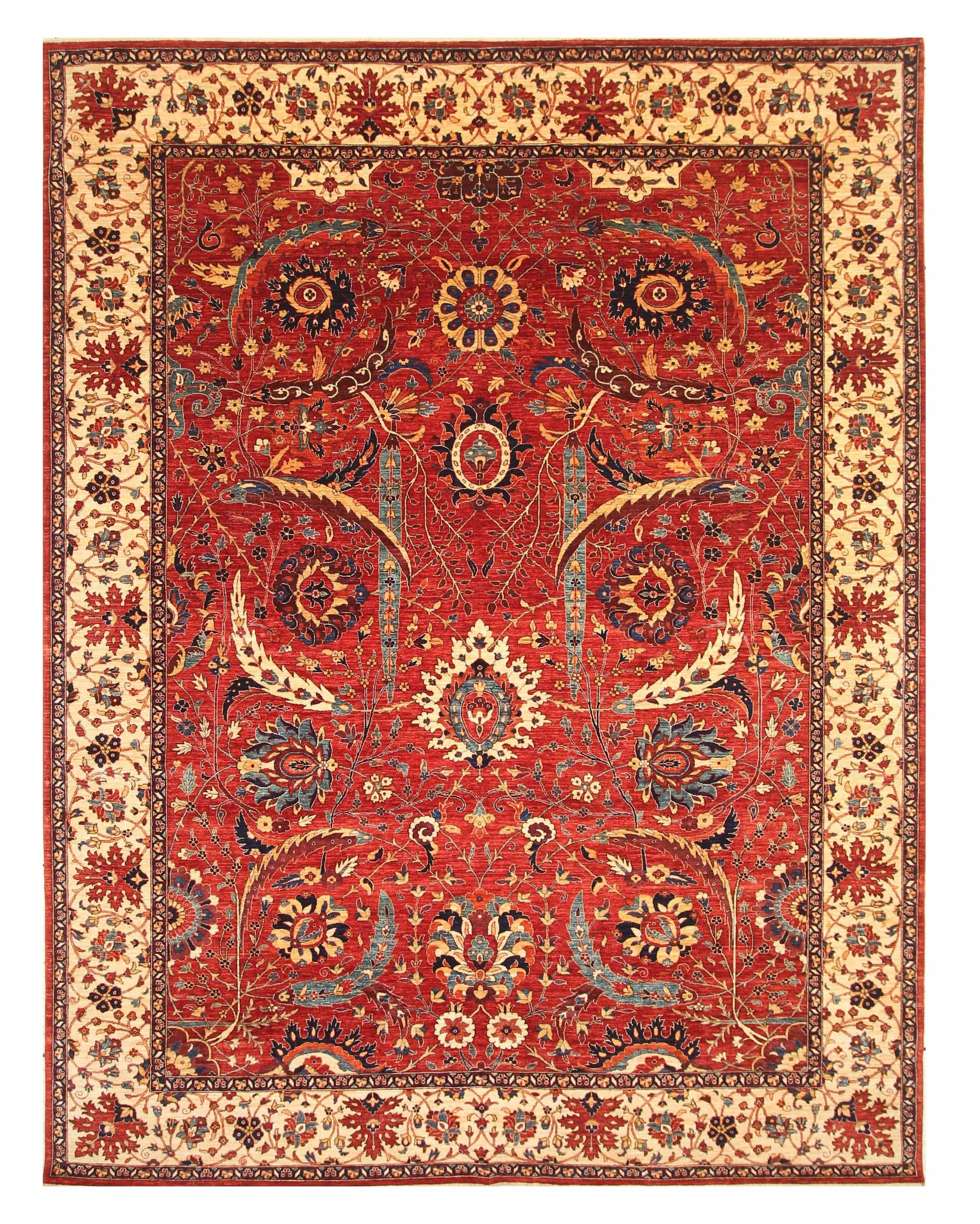 9x12 Red Sickle Leaf Afghan Hand knotted Rug - Yildiz Rugs