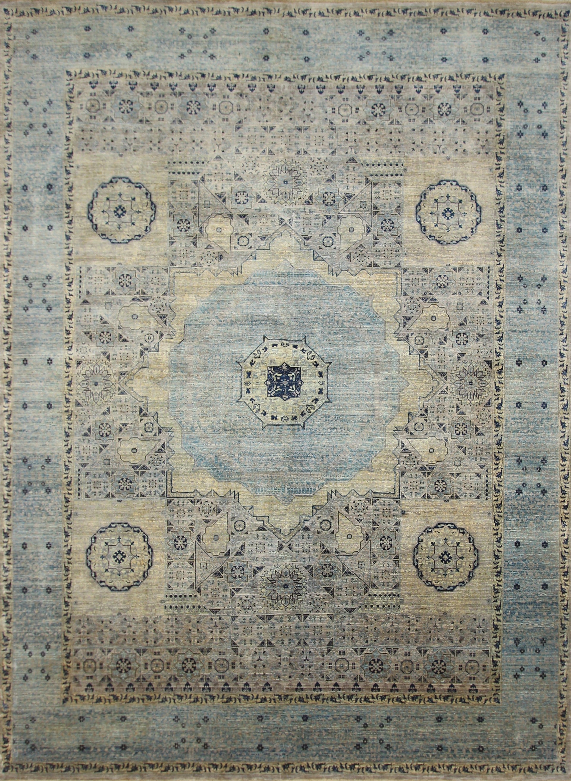 9x12 Mamluk Soft Gray Blue Hand knotted Medallion Turkish Rug - Yildiz Rugs
