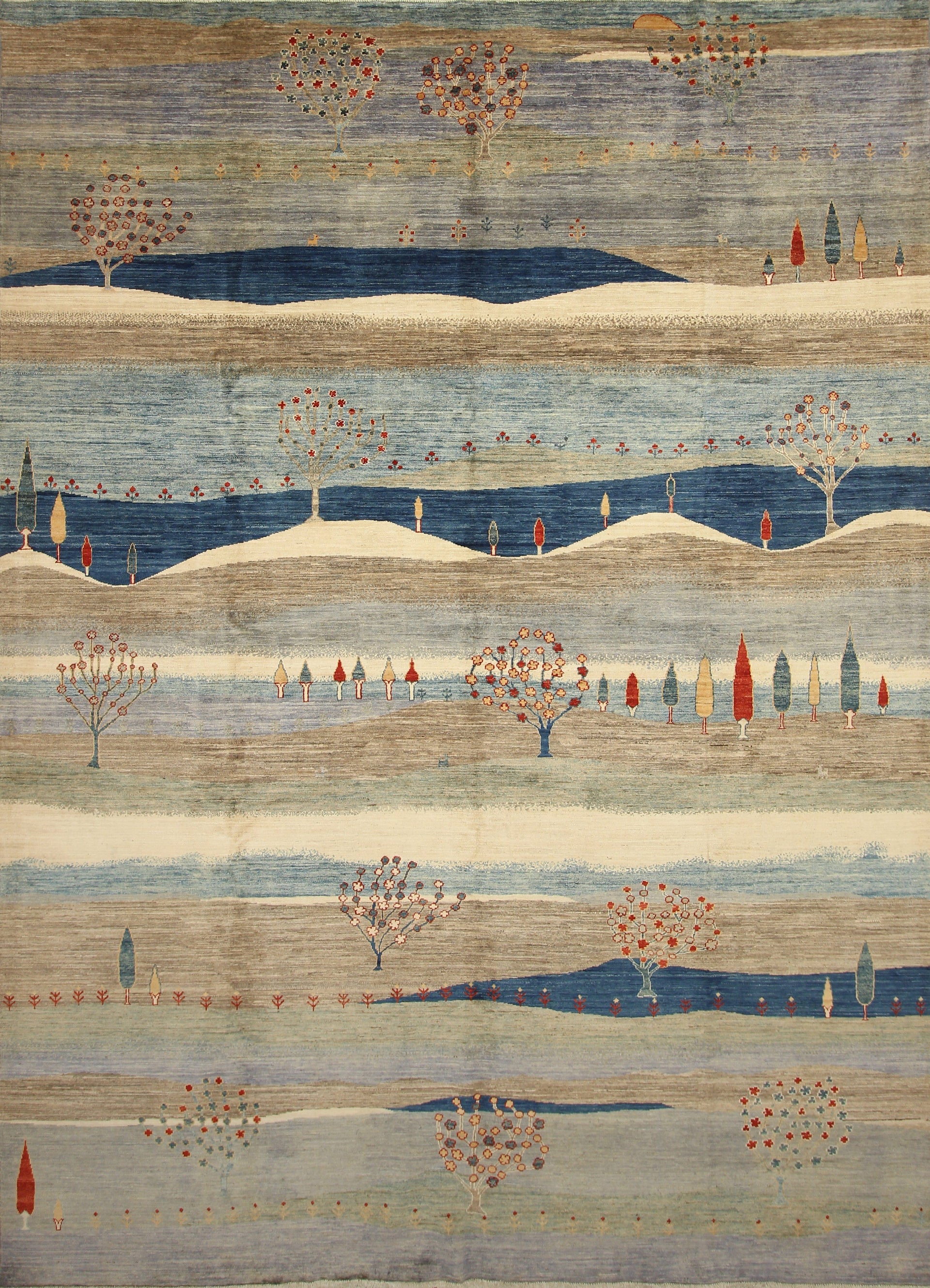 9x12 Gabbeh Gray Blue Tribal Afghan Hand knotted Landscape Rug - Yildiz Rugs