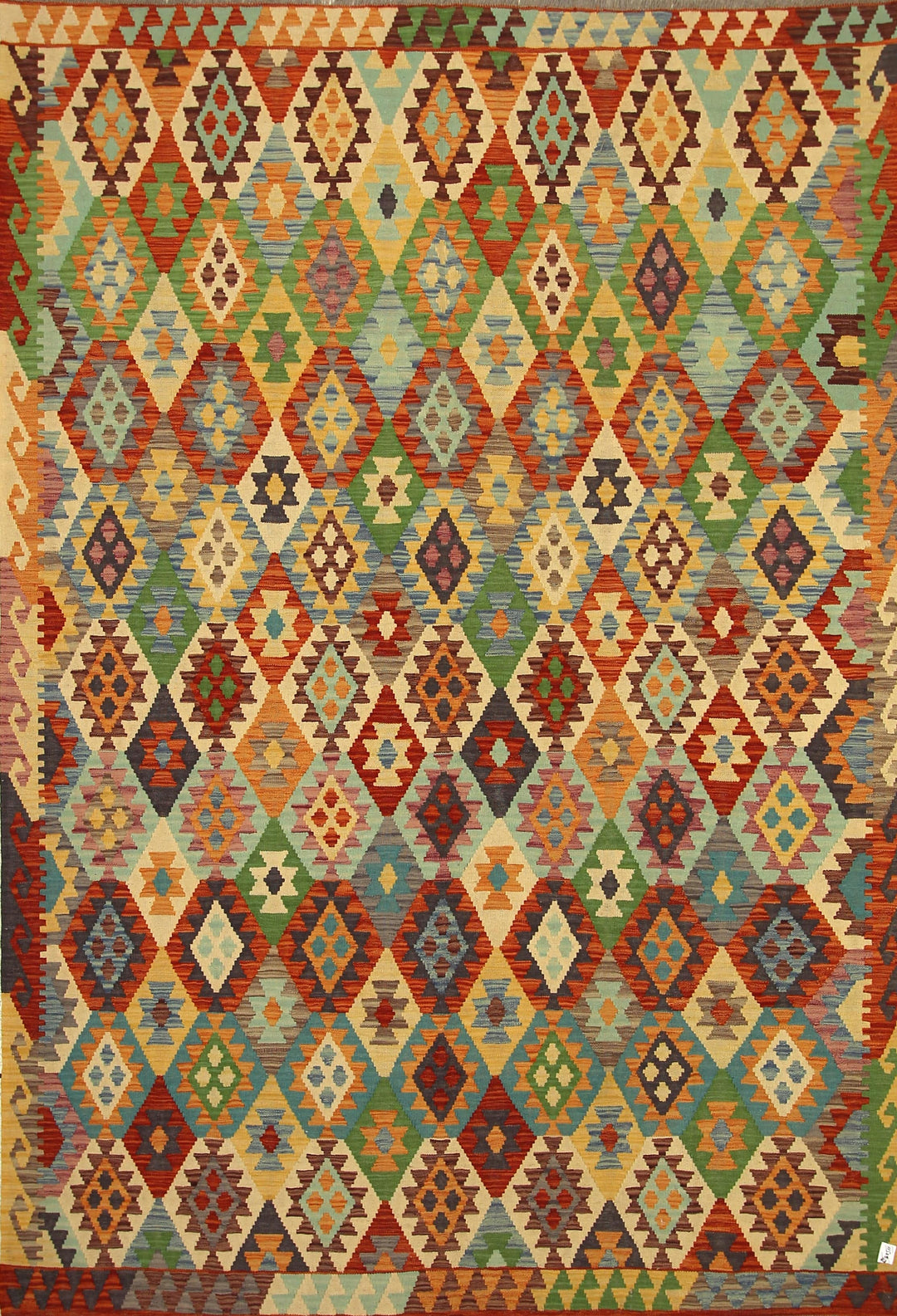 7x10 Afghan Red Green handmade Kilim Wool Rug - Yildiz Rugs