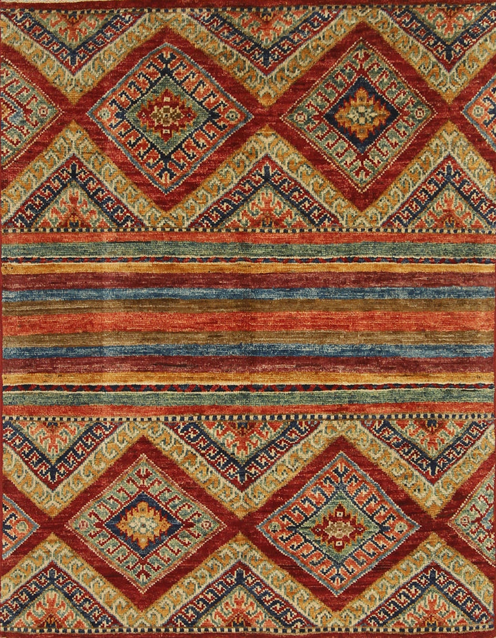 3x4 Afghan Tribal Red Natural Dye Hand knotted Striped Rug