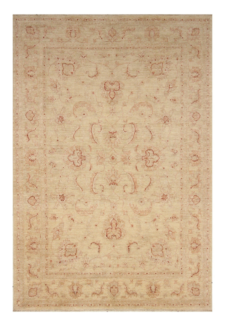 6x9 Vintage Turkish Muted Cream Beige Hand knotted Oushak Rug - Yildiz Rugs