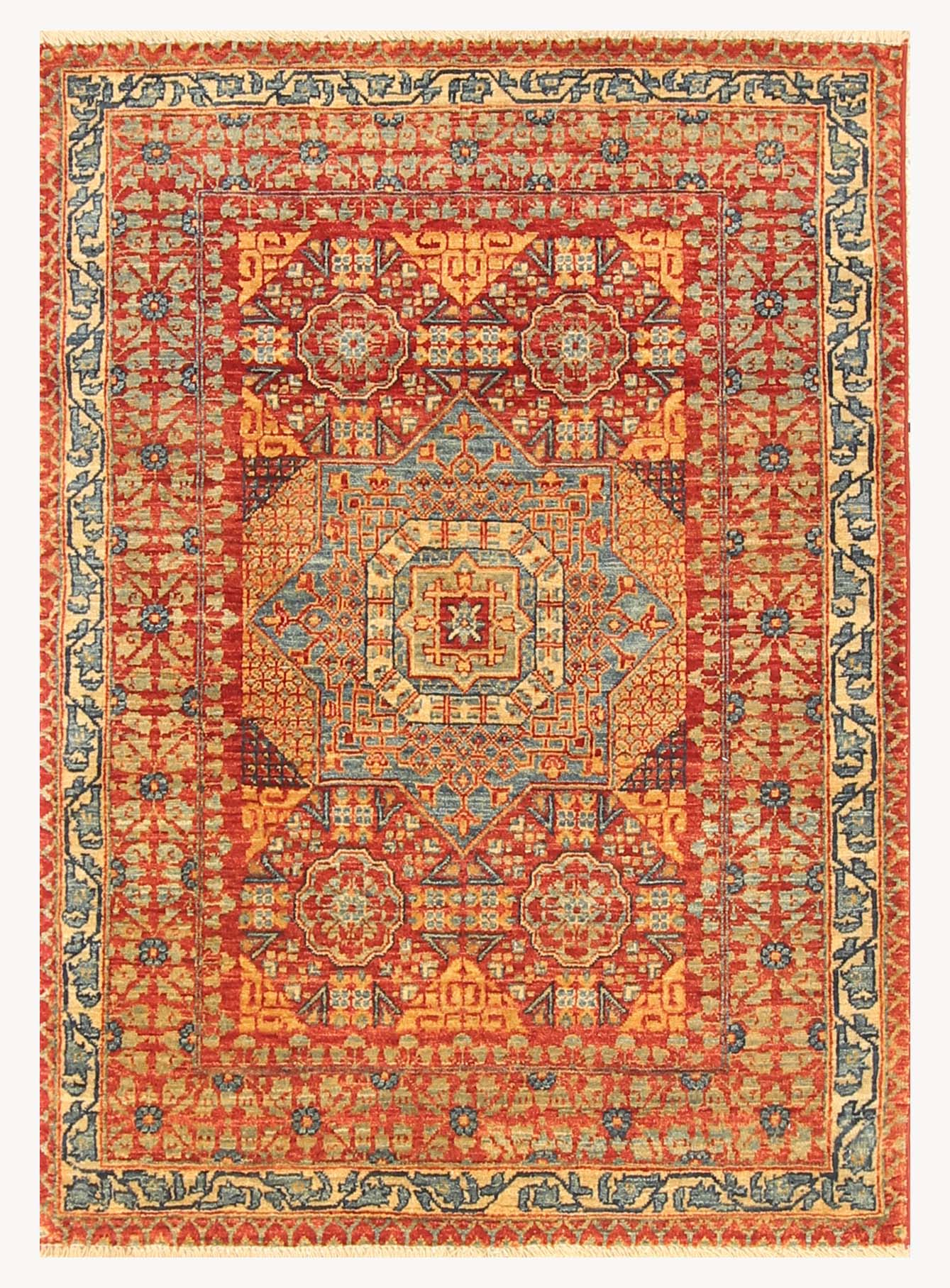 3x4 Vintage Mamluk Red Hand knotted Wool Medallion Rug - Yildiz Rugs