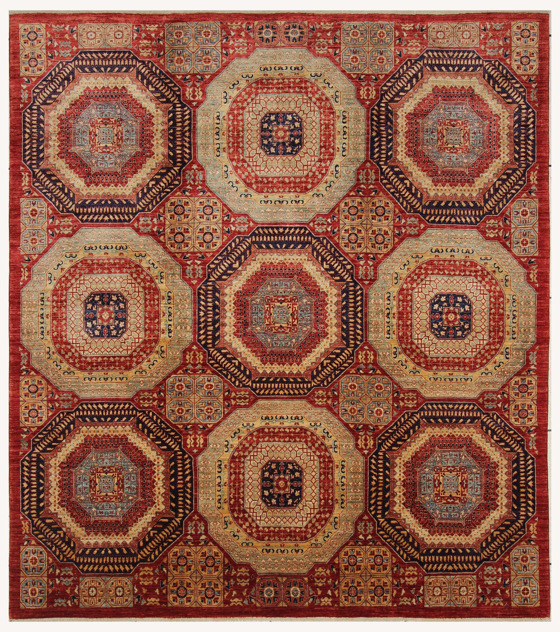 8x9 Red Vintage Mamluk Hand Knotted Wool Turkish Square Rug - Yildiz Rugs