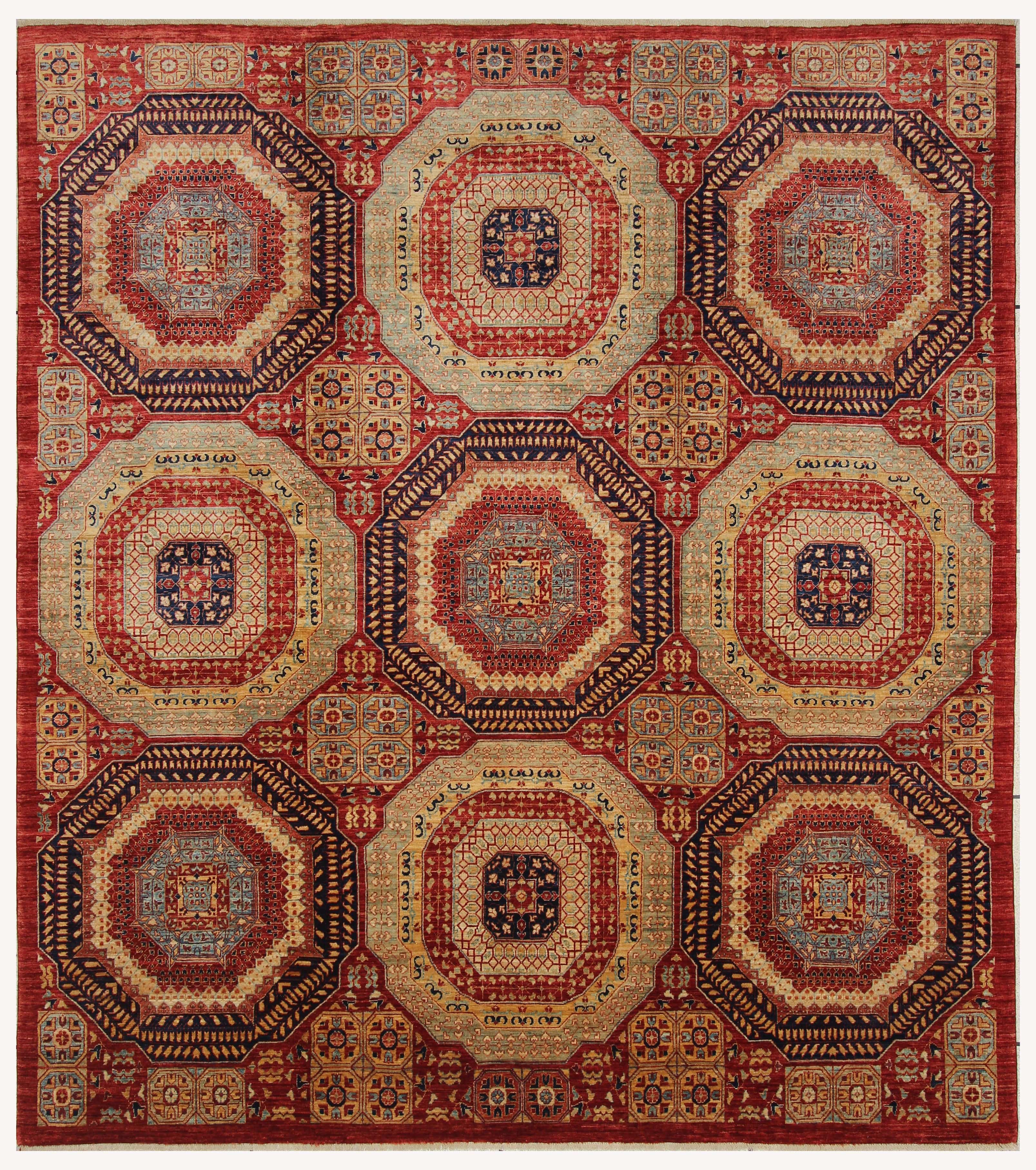 8x9 Red Vintage Mamluk Hand Knotted Wool Turkish Square Rug - Yildiz Rugs