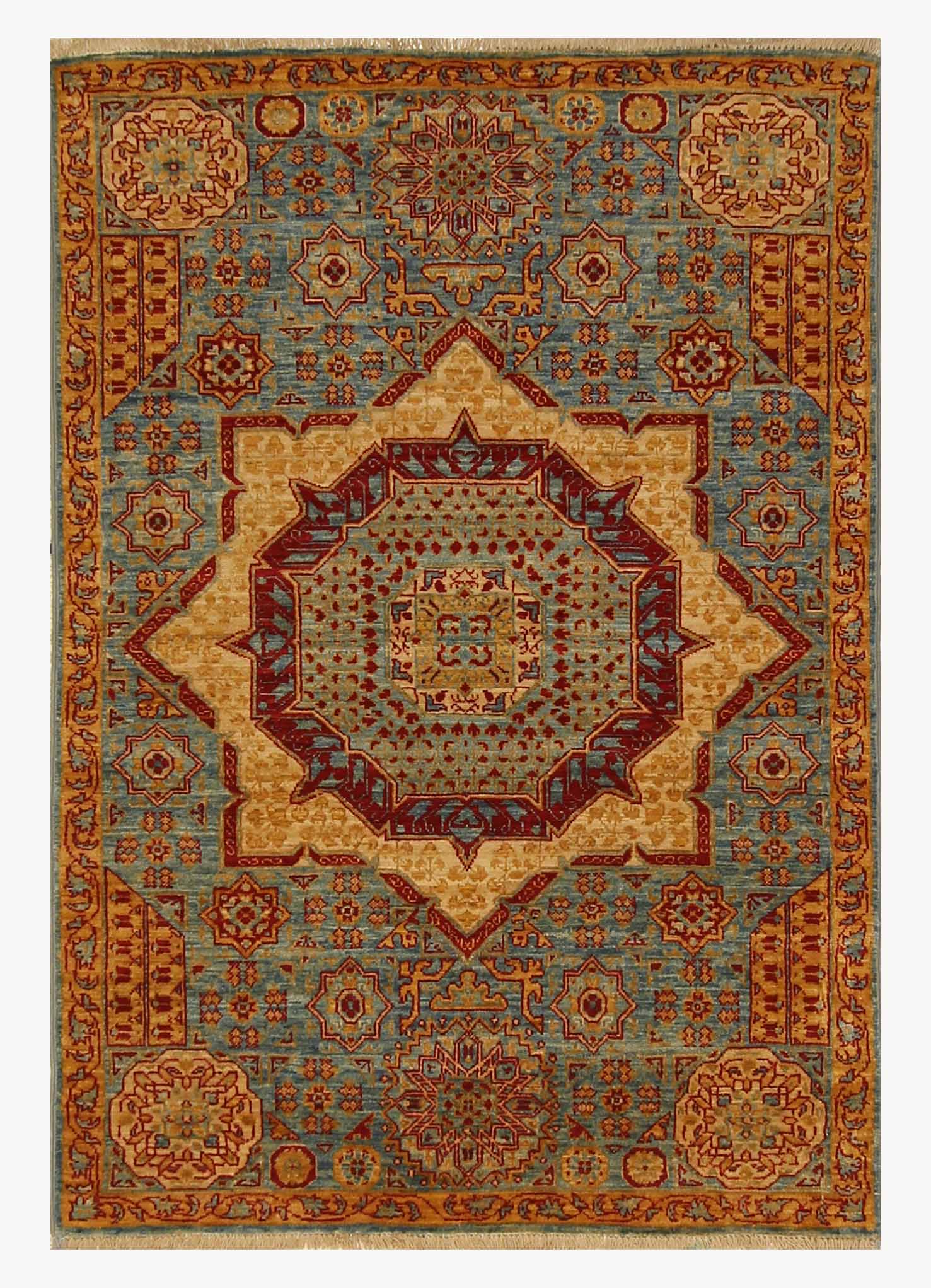 3x4 Blue Turkish Mamluk Hand knotted Rug - Yildiz Rugs