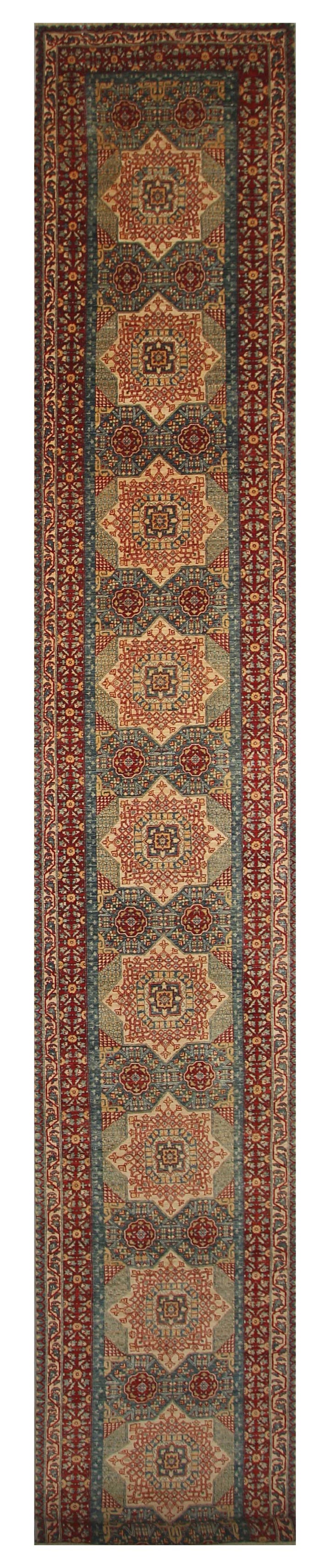 2'9x17'8 ft Blue Mamluk Turkish Hand Knotted Extra Long Runner Rug - Yildiz Rugs