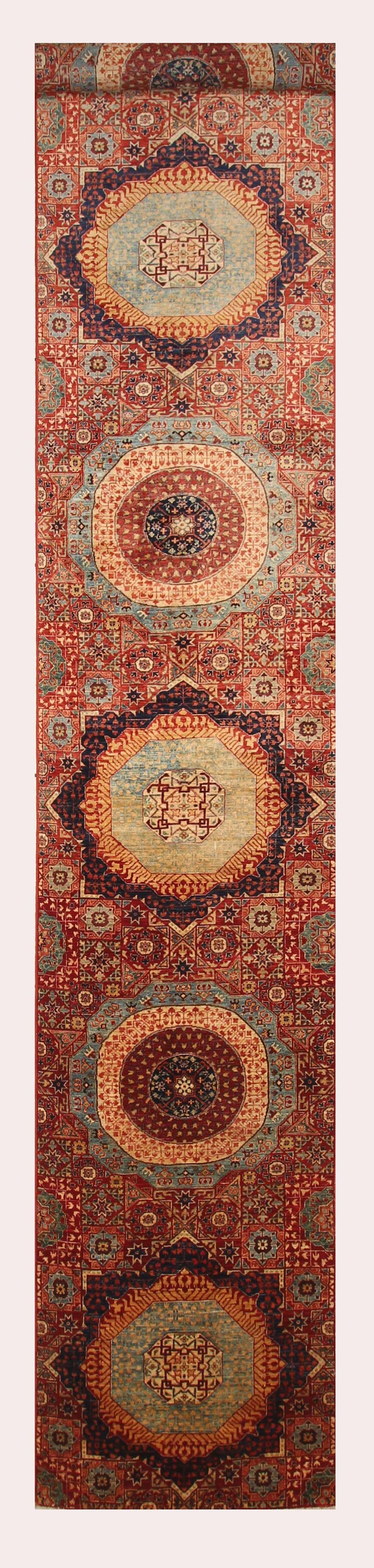2'9x18'8 Ft Red Mamluk Turkish Hand knotted Long Runner Rug