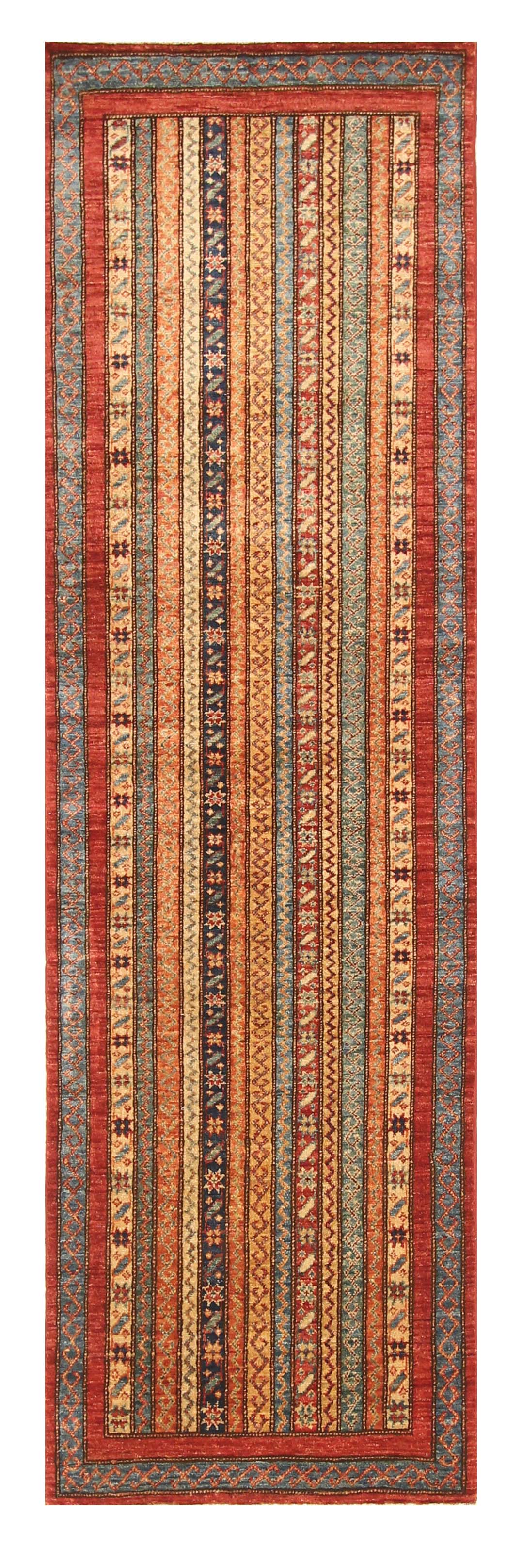 2x8 Turkish Multicolor Shawl Pattern Handmade Veg Dye Wool Runner Rug - Yildiz Rugs