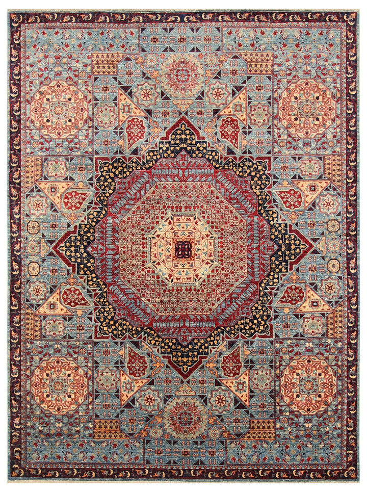 5x7 Blue Mamluk Turkish Hand knotted wool Medallion Area Rug - Yildiz Rugs