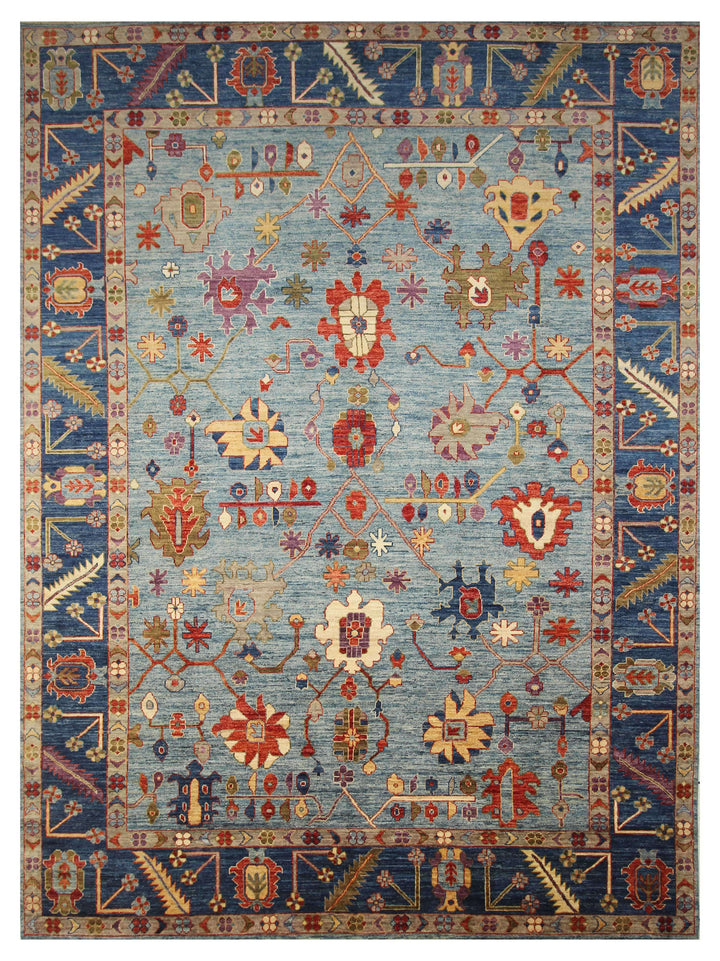 10x14 Blue Hand Knotted Turkish Oushak Rug - Yildiz Rugs