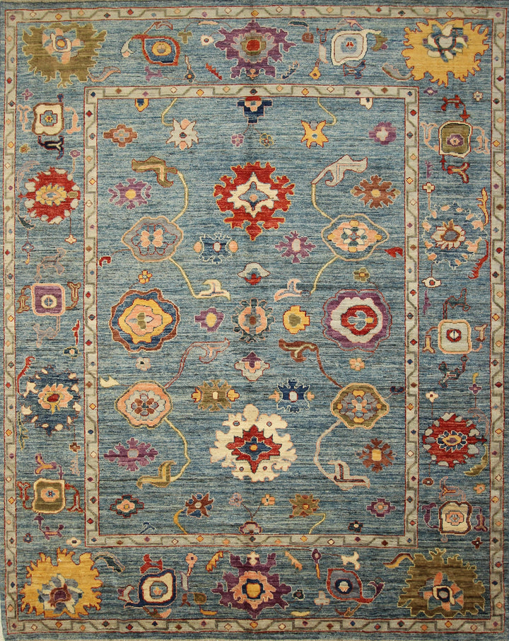 8x10 Soft Blue Hand knotted Turkish Oushak Rug - Yildiz Rugs