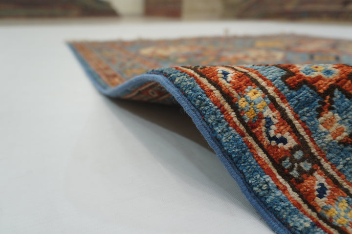 4x6 Ersari Blue Afghan hand knotted Veg Dye Wool Area Rug