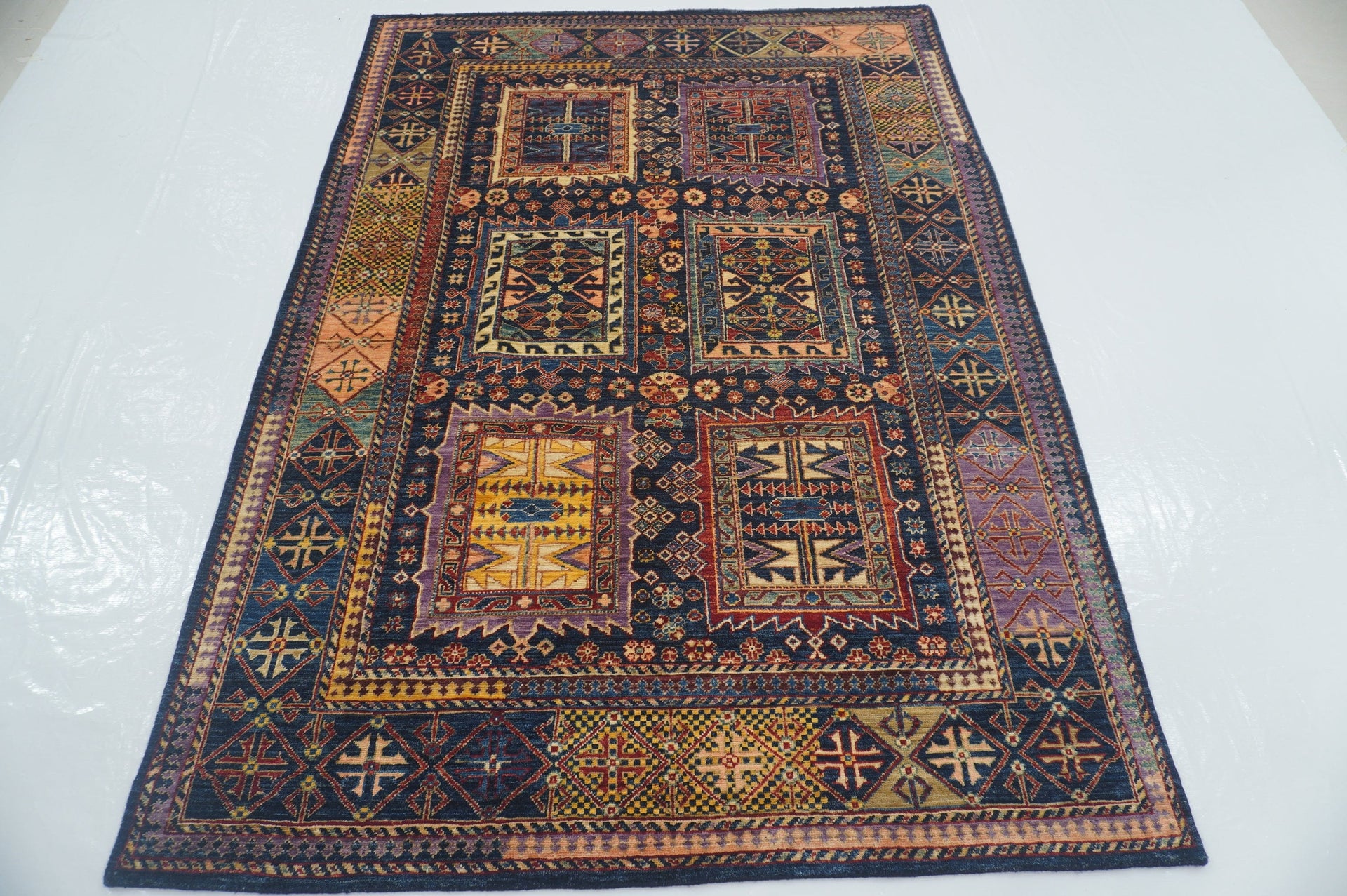 5x7 Navy Blue Afghan Hand Knotted Baluch Rug - Yildiz Rugs