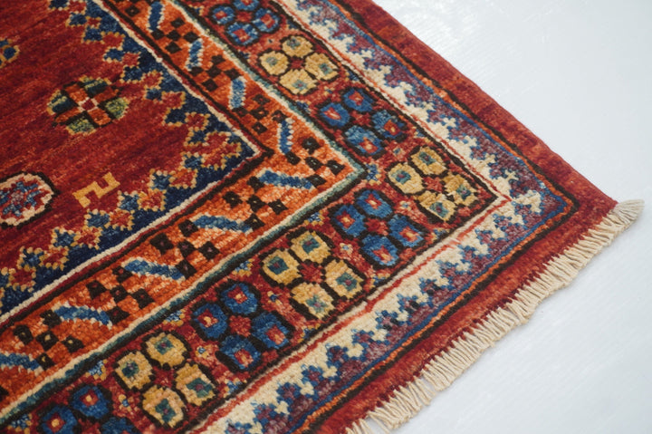 2'8 x 4'0 ft Red Tribal Afghan Hand knotted Rug
