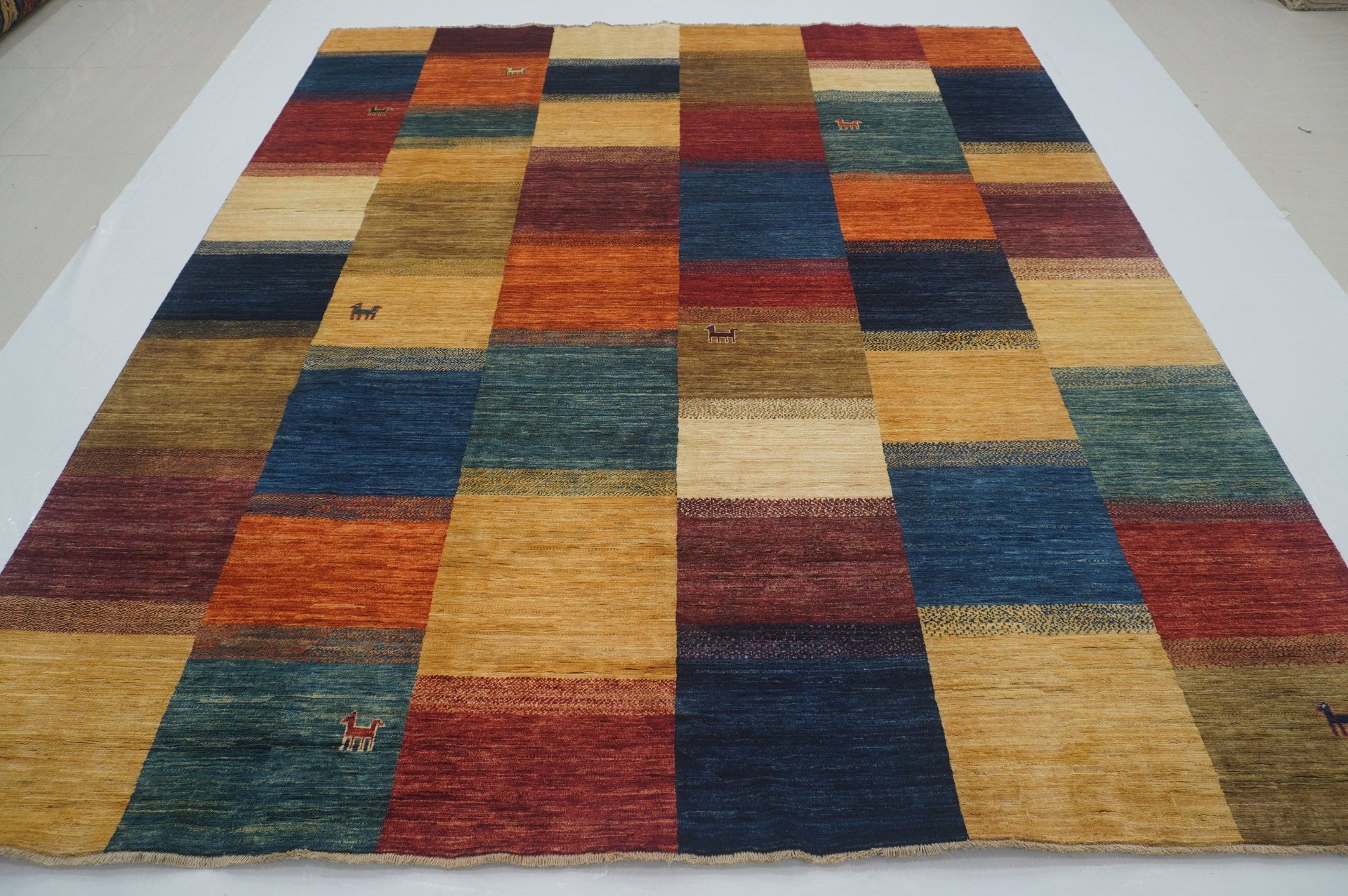 8x10 Nomadic Gabbeh Multicolor Afghan hand knotted Checkered rug - Yildiz Rugs