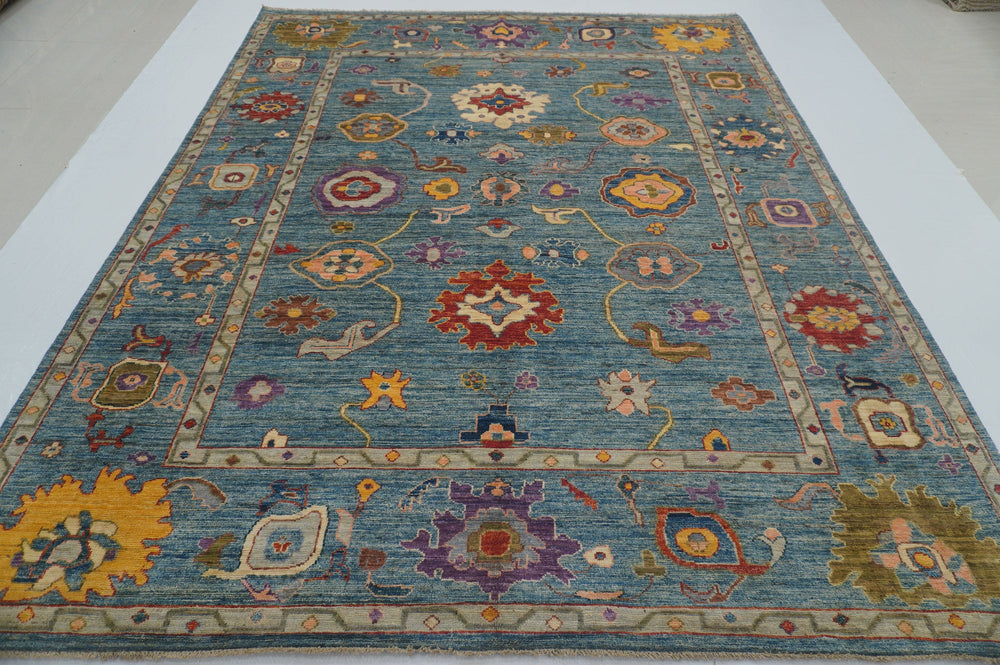 8x10 Soft Blue Hand knotted Turkish Oushak Rug - Yildiz Rugs