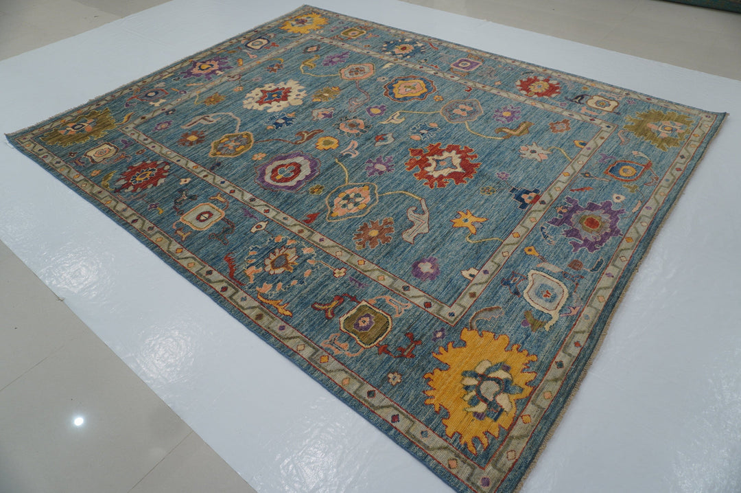 8x10 Soft Blue Hand knotted Turkish Oushak Rug - Yildiz Rugs