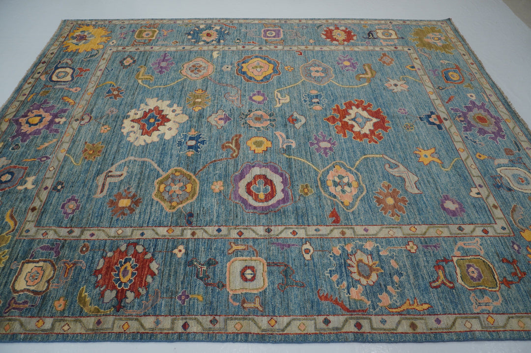 8x10 Soft Blue Hand knotted Turkish Oushak Rug - Yildiz Rugs