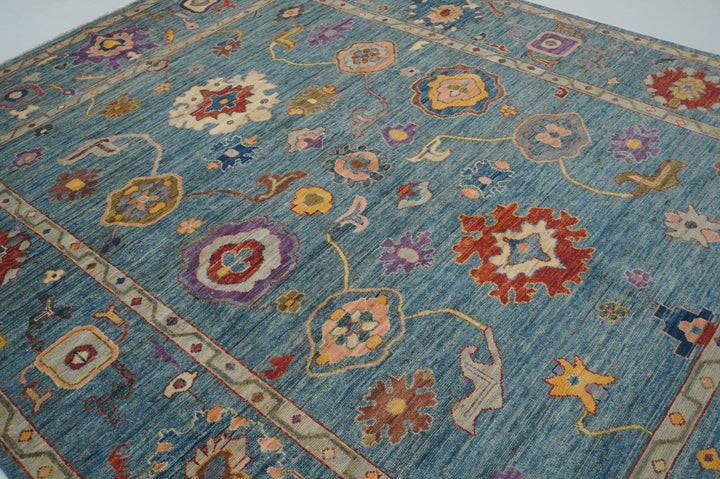 8x10 Soft Blue Hand knotted Turkish Oushak Rug - Yildiz Rugs