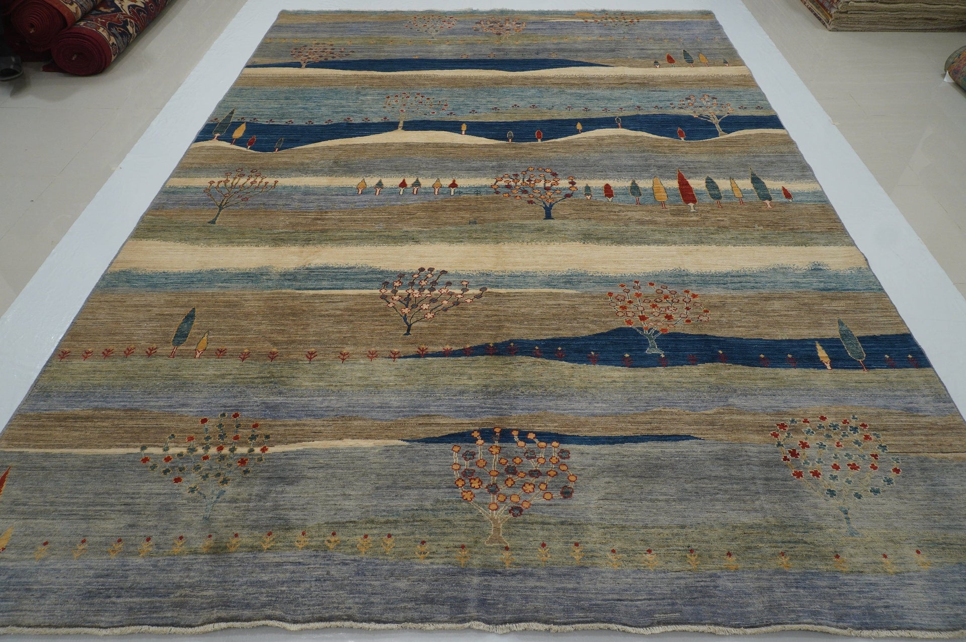 9x12 Gabbeh Gray Blue Tribal Afghan Hand knotted Landscape Rug - Yildiz Rugs