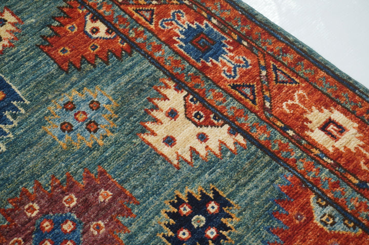 2'8 x 9'7 ft Green Ersari Turkmen Afghan Hand knotted Oriental Runner Rug