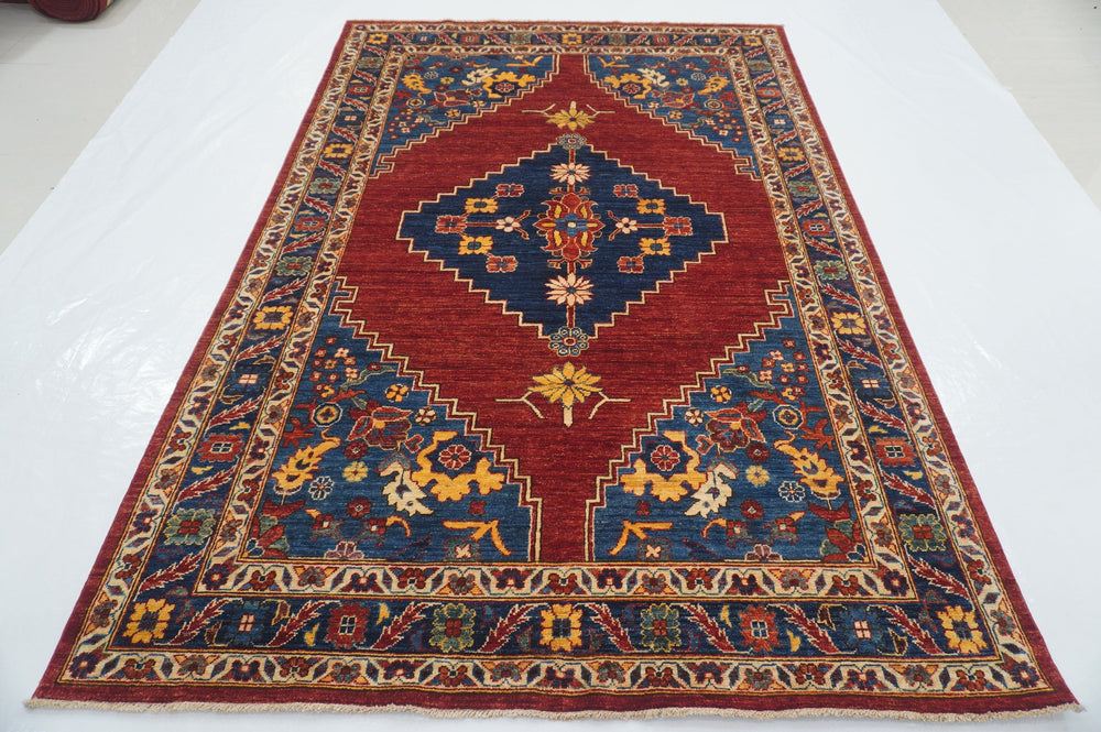 6x9 Serapi Red Blue Persian Style Hand knotted Traditional Rug - Yildiz Rugs