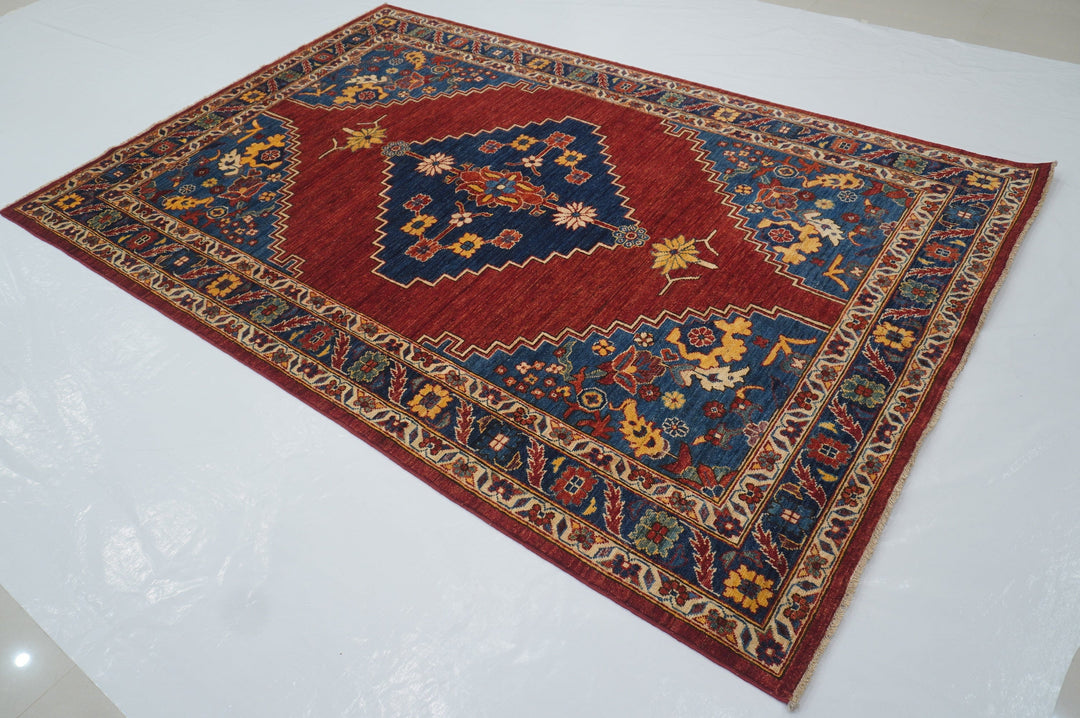 6x9 Serapi Red Blue Persian Style Hand knotted Traditional Rug - Yildiz Rugs