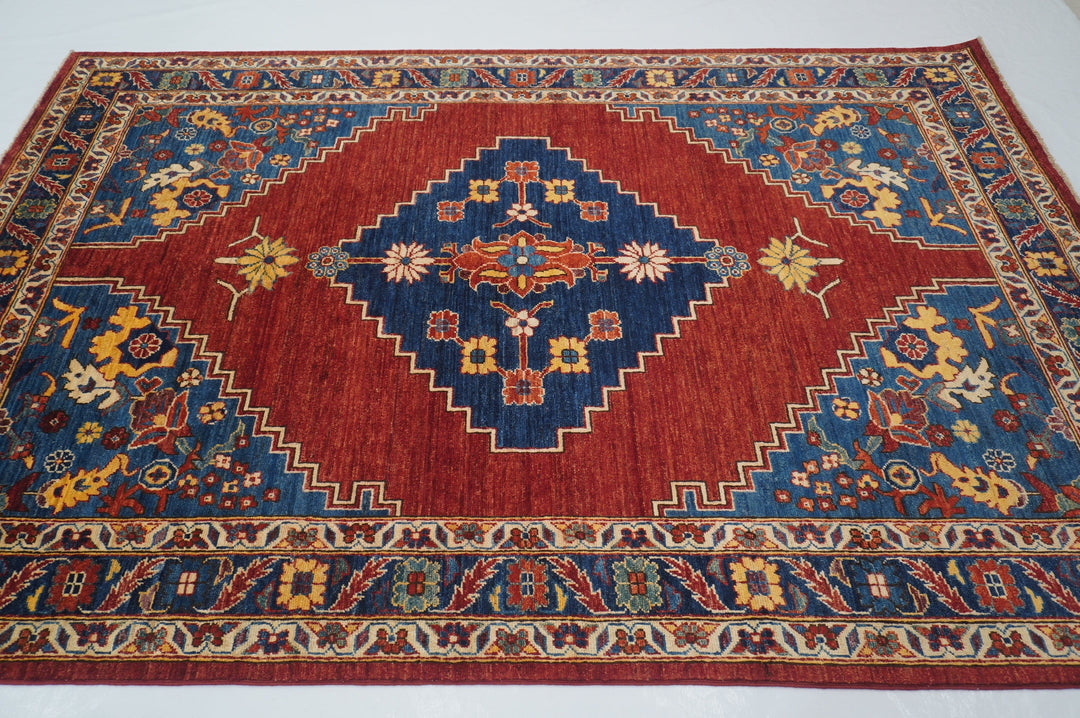 6x9 Serapi Red Blue Persian Style Hand knotted Traditional Rug - Yildiz Rugs