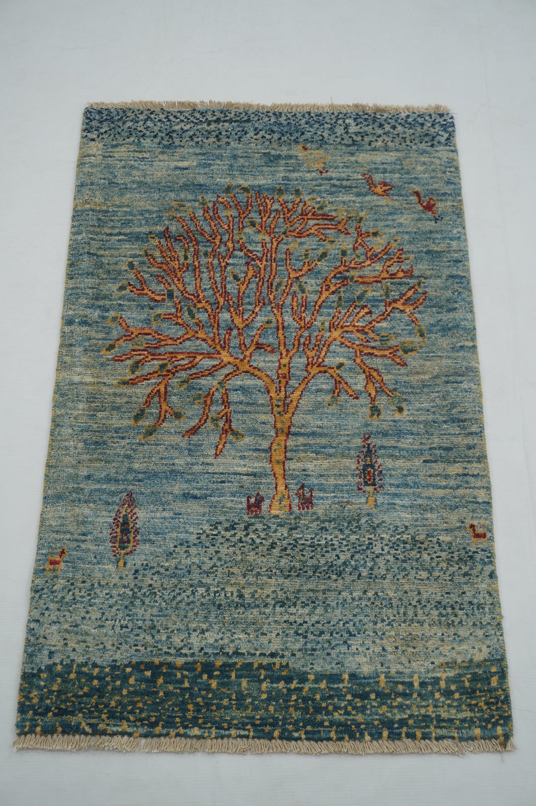 2x3 Gabbeh Blue Tree of Life Persian Hand knotted Area Rug - Yildiz Rugs