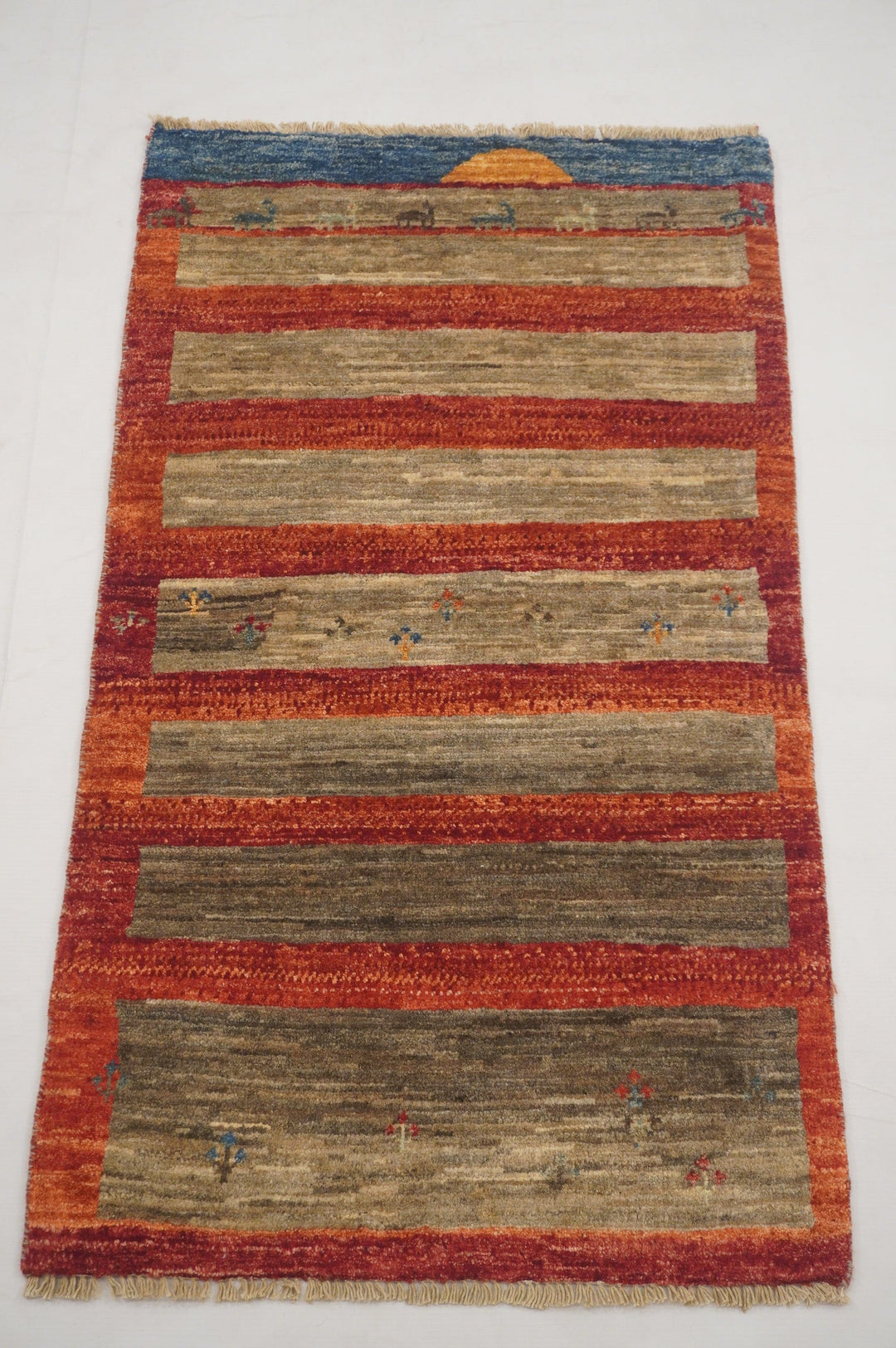 2x3 Gabbeh Brown Red Nomadic Tribal Persian Hand knotted Area Rug - Yildiz Rugs