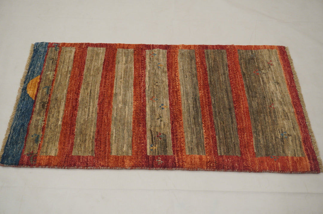 2x3 Gabbeh Brown Red Nomadic Tribal Persian Hand knotted Area Rug - Yildiz Rugs