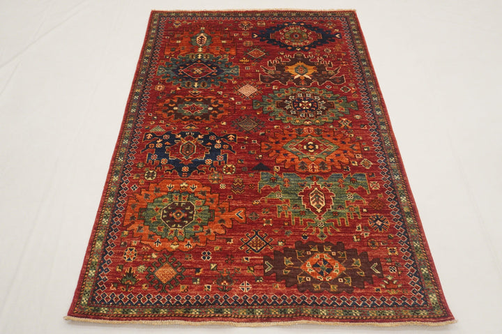 4x6 Baluch Red Afghan hand knotted Wool Area Rug - Yildiz Rugs