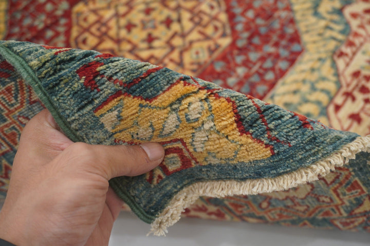 Green 24 Ft Turkish Mamluk Hand knotted Geometric Wool Extra long Runner - Yildiz Rugs