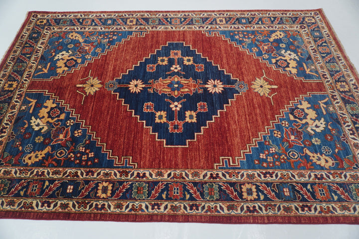 6x9 Serapi Red Blue Persian Style Hand knotted Rug - Yildiz Rugs