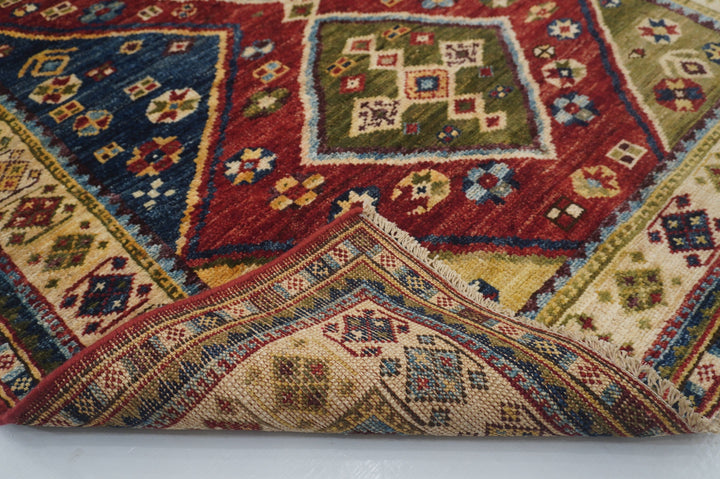 4x6 Tribal Gabbeh Red Blue Green Hand Knotted Rug - Yildiz Rugs