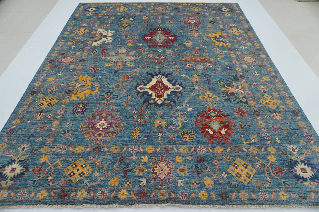 8x10 Soft Blue Oushak Hand knotted Turkish Rug - Yildiz Rugs