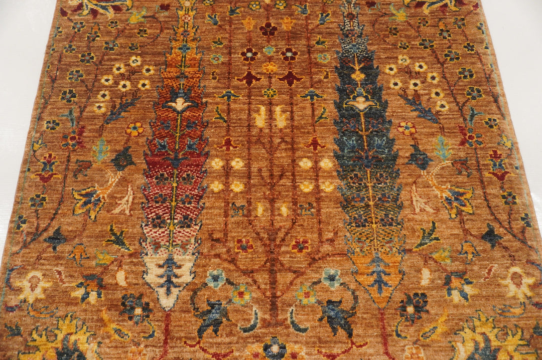 SOLD 8 Ft Brown Cypress Tree of Life Afghan Hand knotted Runner Rug - Yildiz Rugs