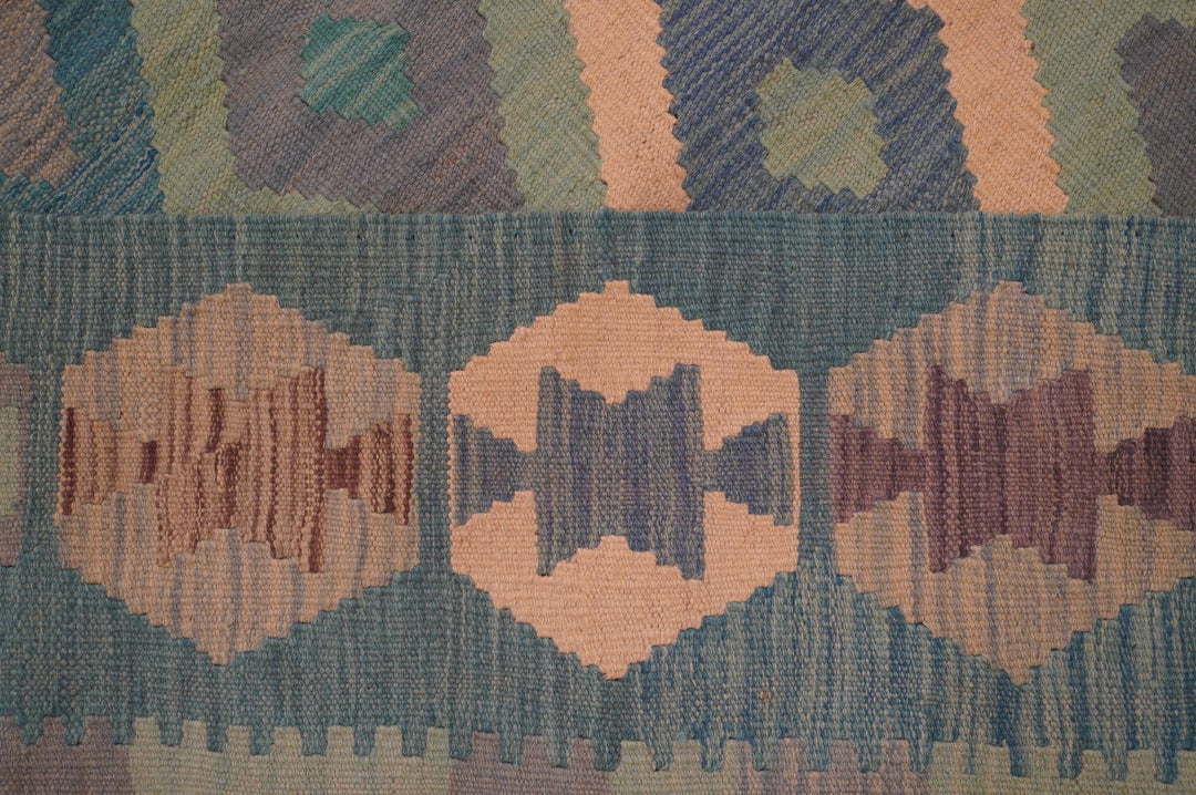 8'6x11'3 Afghan Kilim Pastel Cyan Blue Handmade Wool Rug - Yildiz Rugs