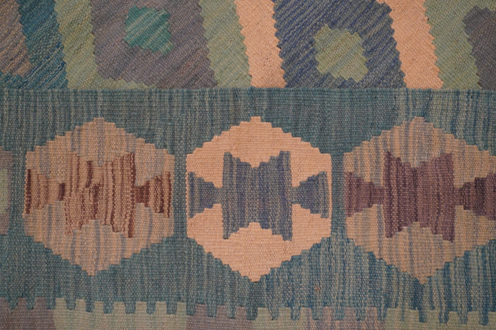 8'6x11'3 Afghan Kilim Pastel Cyan Blue Handmade Wool Rug - Yildiz Rugs